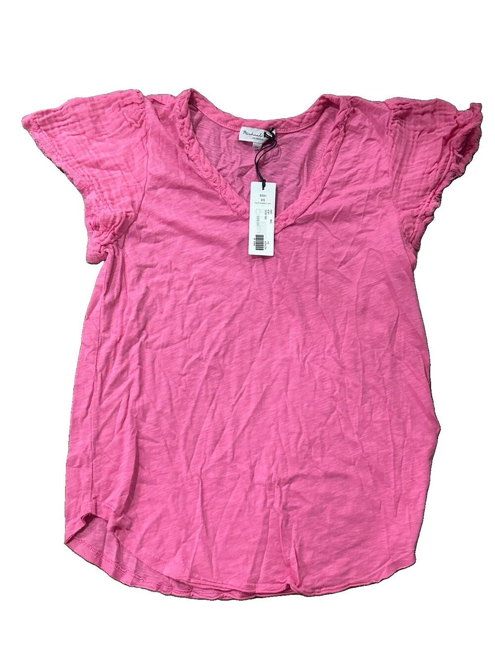 NWT Michael Stars Tate Mixed Fabric Tee Azalea Pink Supima Cotton Gauze XS $98